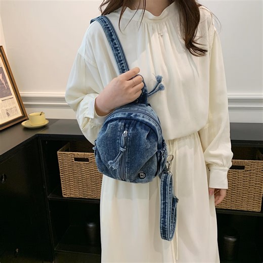 4-way Mini Washed Denim Backpack, Convertible Crossbody & Shoulder Bag - Etsy