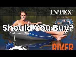 Intex River Run 1 Person Inflatable Floating Water Lounge Tube Raft with Backrest, Cup Holders, and