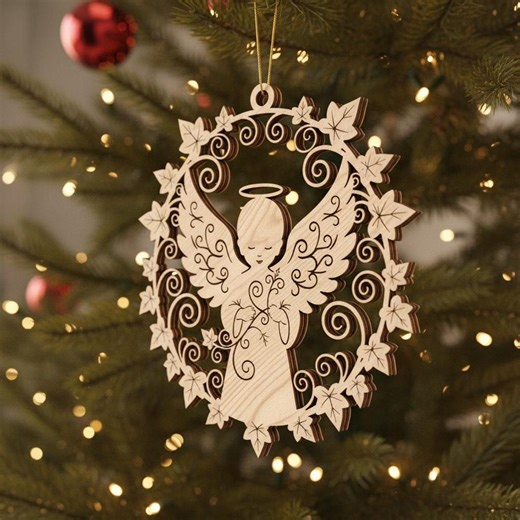 Christmas Laser File Angel Ornament SVG, Black Angel Silhouette in Wreath Cut File for Cricut - Etsy UK