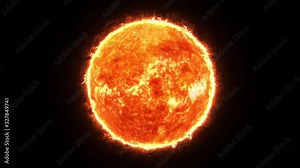 sun 4k, Sun Solar Atmosphere isolated on black background, Sun star surface with solar flares, burning of sun animation 3D rendering,