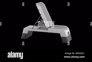 Adjustable workout bench, fitness step platform rotation animation seamlessly loopable. 3D rendering isolated on transparent background