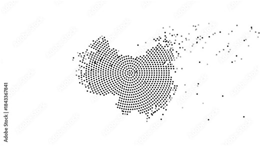 China Map Forming from Flying Dots in Gray to Black