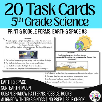 5th Grade Science Task Cards| Earth Sun, Fossils, Formation of Sedimentary Rocks