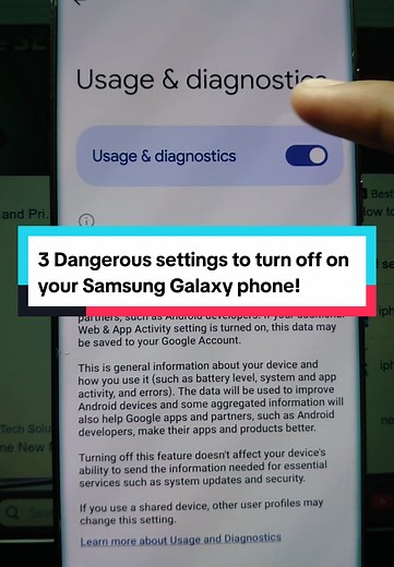 3 Dangerous settings to turn off on your Samsung Galaxy phone!#settings#android#privacy#cybersecurity#tipsandtricks