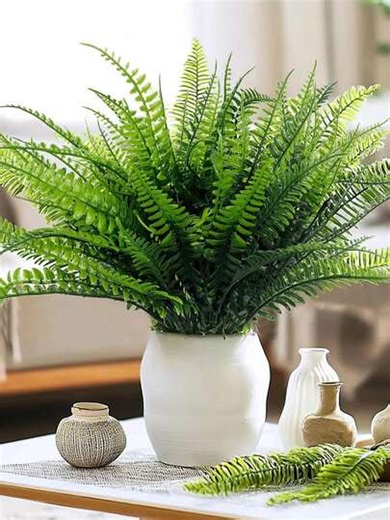 3/6 pièces Fougère de Boston artificielle grande, feuilles en plastique résistantes aux UV, plantes artificielles, fougère factice convenant pour les jardinières d'extérieur, la maison, le jardin, le bureau, la décoration de la fête des mères, la décoration de la véranda (vert) | SHEIN