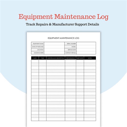 Equipment Maintenance Log - Vendor Contact Details - Service Date Tracker - Google Docs and PDF - Etsy