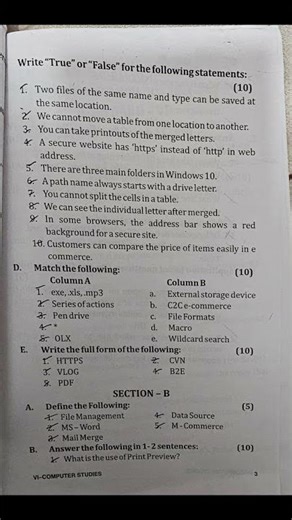ICSE Class 6th# Computer#Second term sample paper