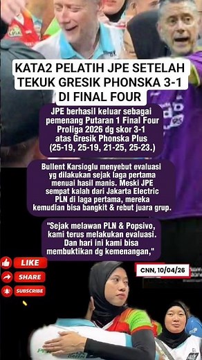 Pelatih JPE berkomentar setelah menang 3-1 atas Gresik Phonska #shorts #jpe