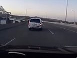 Dashcam captures moment SUV loses control and goes over bridge