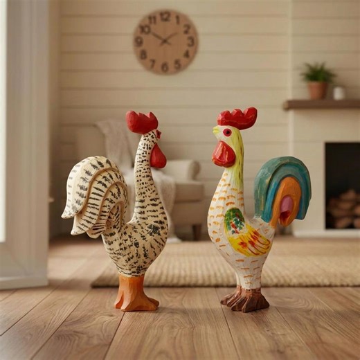 Handmade Wooden Rooster Ornament, Colorful Rainbow Chicken Figurine, Farmhouse Desk Decor - Etsy