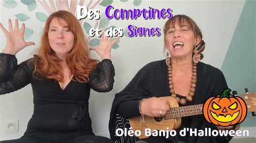 La comptine du mercredi avec notre version spéciale de Oléo Banjo d'Halloween!🎶👻 Bonne écoute et très belle journée à tous.tes! Oléo Banjo D’Halloween 🎃 (Adaptation « Des Comptines et des Signes ») Accords: C/G7 Un jour dans la forêt Une toute petite petite sorcière Volait sur son balai Olé oléo Banjo Ça faisait… Zoom bala zoom bala zoom bam bam Zoom bala zoom bala zoom bam bam Zoom bala zoom bala zoom bam bam Olé oléo Banjo Un jour dans son chaudron Une toute petite petite sorcière Préparait
