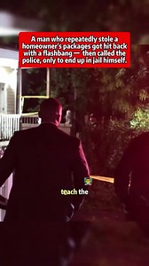 106K views · 2.5K reactions | Package Thief Gets a Flashbang Surprise — Then Calls the Cops on Himself!  Watch full video in the first comment | Crime Watch | Facebook