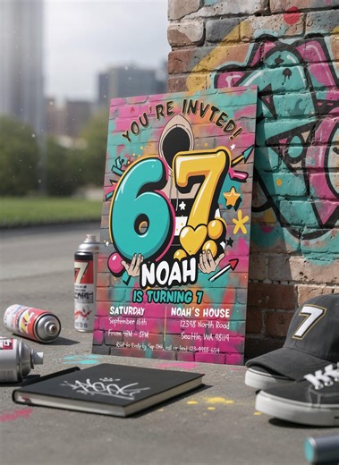 7th Birthday Invitation Template, Six Seven Meme Birthday Invitation, Editable Birthday Party Invite - Etsy