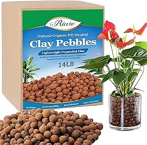 Riare 14 LB Organic Leca Clay Pebbles for Plants- 4mm-16mm Natural Leca Clay Balls Lightweight Hydroponic Clay Pebbles for Indoor Plants, Hydroponics Growing, Orchids Drainage, Aquaponics, Terrariums