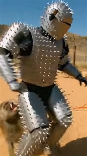 AiBiLLySu on Instagram: "An angry baboon attacks a man covered head to toe in spiked iron armor."