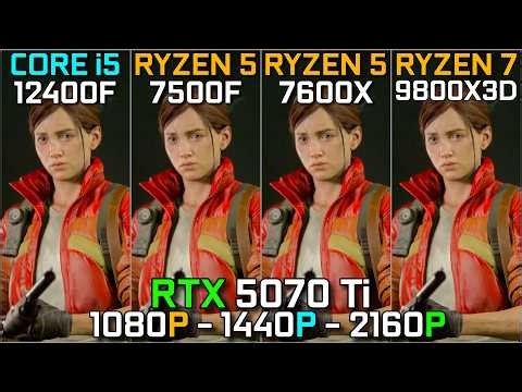 Core i5 12400F vs Ryzen 5 7500F vs Ryzen 5 7600X vs Ryzen 7 9800X3D | RTX 5070 Ti 1080p, 1440p, 4K