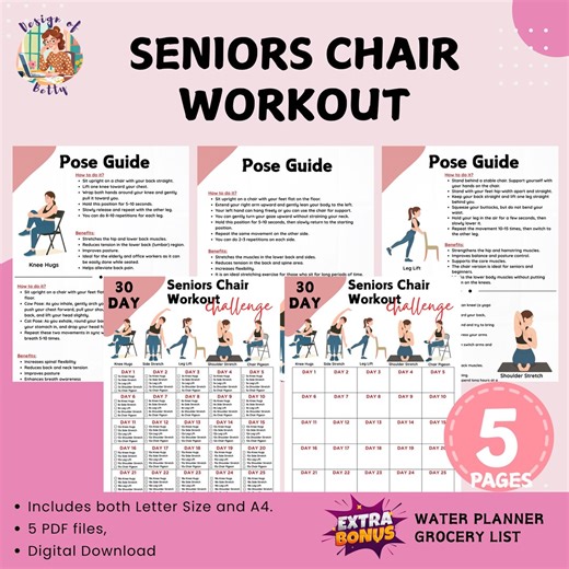 30 Day Chair Yoga Challenge, Chair Exercise Guide, Printable Chair Workout PDF, Senior Home Workout Plan, Digital Download - Etsy