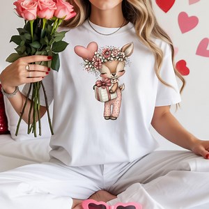 Cute Deer Valentine T-shirt • Soft Romantic Animal Tee • Feminine Gift Shirt - Etsy