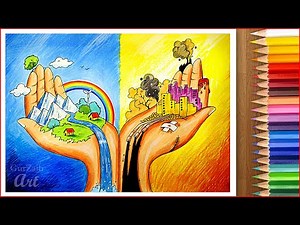 Save environment save nature poster chart drawing || project making for competition - step by step