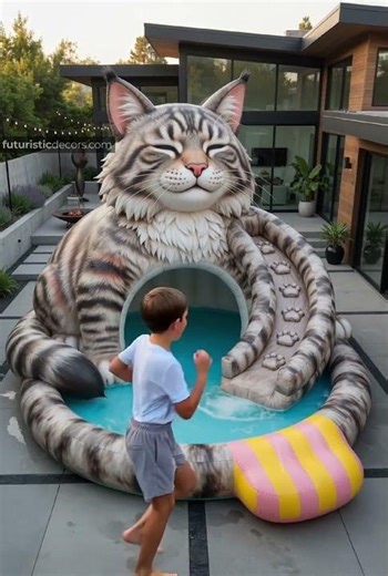 OMG! We set up a giant inflatable cat pool! 😱