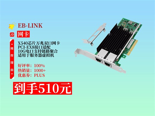 EB-LINKintelX540芯片PCI-EX8万兆双口服务器网卡，适配服务器虚拟机，10G电口支持链路聚合