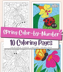 Spring Color by Number for Kids – Easy Coloring Worksheets, Printable Learning Activities - Etsy