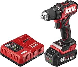 Skil PWR CORE 20 Brushless 20V 1/2" Compact Variable-Speed Drill Driver Kit with 1/2'' Single-Sleeve, Keyless Ratcheting Chuck & LED Worklight Including 2.0Ah Battery and PWR Jump Charger-DL6293B-10