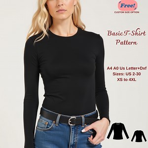 Long Sleeve Simple T-shirt Sewing Pattern, Fitted Stretch Top, Basic T-shirt for Women, Easy T-shirt Pattern, T-shirt Sewing Pattern, XS-4XL - Etsy Canada