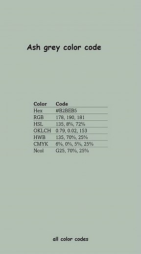 ash grey all color codes #B2BEB5