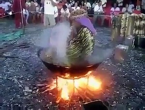 a man is being cooked alive amazing
