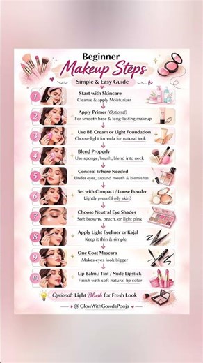Beginner at makeup? Don’t worry 💄✨Follow these simple 10 steps for a soft, natural everyday look 💕