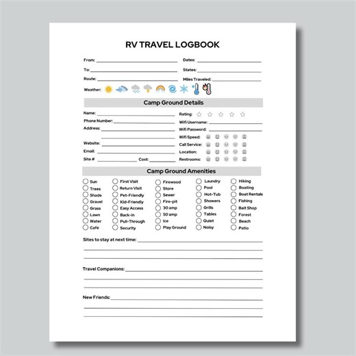 RV Travel Logbook (digital PDF) - Etsy