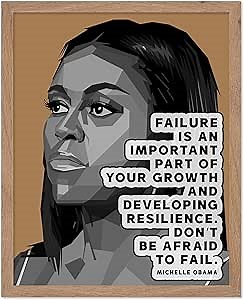 Poster Master Don't Be Afraid To Fail Poster - Michelle Obama Print - Motivational Art - Uplifting Quotes Art - Gift for Him & Her - Inspiring Decor for Living Room or Office, 8x10 Beige Framed