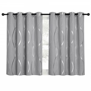 NICETOWN Room Darkening Curtains Window Curtains Thermal Insulated Grommet Light Blocking Drapes with Wave Line Foil Print for Living Room, Silver Grey, 52x54 inch, 2 Panels