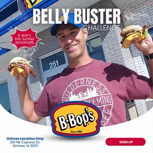 Try something EPIC during spring break. Sign up today for the B-Bop's Belly Buster Challenge. Hurry spots are filling up fast 👉 https://b-bops.com/about-us/bbops-belly-buster/ | B-Bop's