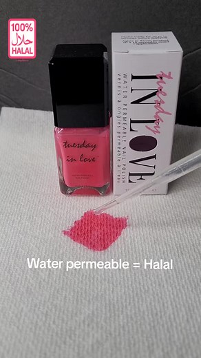 Tuesday in Love is the only halal water permeable nail polish that works. No rubbing required for water permeability. Proudly halal certified by ISNA Canada and HCSC 🕌💧 Tuesdayinlove.com . #halalnailpolish #halal #nailpolish #fyp #muslimtiktok