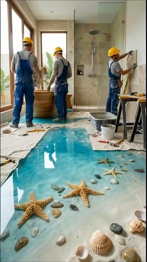 Modern Bathroom Design Ideas 2026: Immersive Beach 3D Floor Makeover