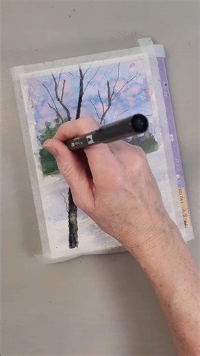 Painting a wintery scene with just my Tombows and a brush! #tombowbrushpen