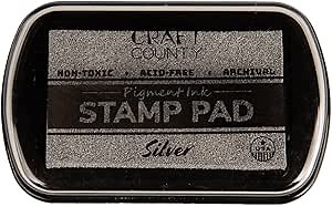 Craft County Pigment Ink Stamp Pad – Refillable Ink Pad in 15+ Colors – Raised Edges for Larger Stamps – Silver