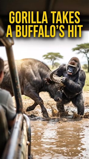 apex predators on Instagram: "This silverback gorilla has ZERO FEAR! 🤯 Witness the rare moment a massive ape stands his ground against a buffalo herd. ​In this intense safari encounter, a silverback gorilla displays incredible dominance behavior. While gorillas are usually peaceful, they will aggressively protect their territory. This close encounter shows the raw power of nature in the wild. Does the buffalo back down? Watch closely. ​Subscribe for more unexplainable nature files: 👉 ​#shorts 