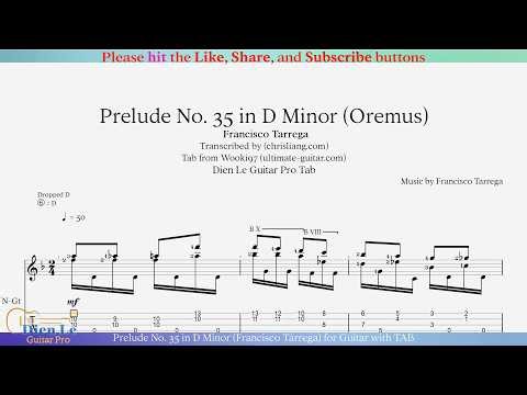 Prelude No. 35 in D Minor (Francisco Tárrega) for Guitar with TAB