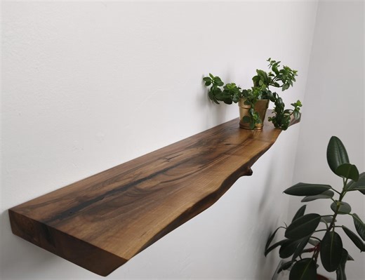 Solid Walnut Floating Wall Shelf Live Edge Wood Shelves - Etsy