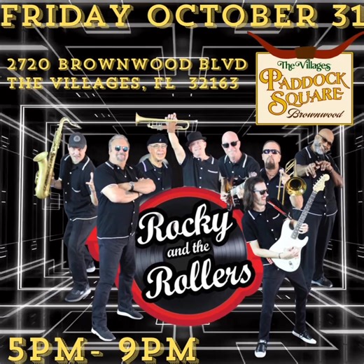 6.7K views · 68 reactions |  Rocky and the Rollers at Brownwood!   Friday, October 31 | 5PM – 9PM  Dance and sing along to your favorite tunes — and follow the fun! ❤️ ‼️ Don’t miss the party of the season ‼️ #RockyAndTheRollers #BrownwoodLive #DanceParty #SingAlong #GoodTimes #VillagesEvents #LiveMusicFun  | Rocky and the Rollers | Facebook
