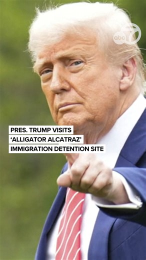 21K views · 248 reactions | President Trump says migrants would need to know "how to run away from an alligator" to flee the new Florida immigration detention site dubbed "Alligator Alcatraz." "This is not a nice business," Trump said. Officials originally suggested it could house up to 5,000 detainees but Florida Gov. Ron DeSantis, who joined Trump on a tour of the facility Tuesday, said it would soon actually be ready for 3,000. | ABC7 News | Facebook