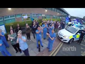 NHS staff and emergency services Clap For Our Carers at Freeman Hospital in Newcastle 16-04-2020