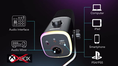 MAONO XLR/USB Gaming Microphone Kit: Dynamic PC Mic for Streaming Podcasting, Software Support, Mute Button, Gain Control, RGB Computer Mic with Boom Arm Stand, for Recording, PS4/PS5, PD100XS Black