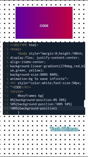 Moving Gradient Background Animation | HTML CSS Color Effect 🌈#html#viral#explore#trending#coding