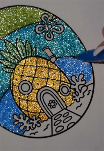 SpongeBob’s house colored with Grabie glitter pens #spongebob #asmr #coloringasmr #satisfying #coloring