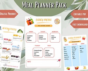 School Lunch Meal Planner Printable | Food Diary | Meal Planner Printable | Kids Lunch Planner | Editable Meal Plan Template | PDF Digital - Etsy Canada