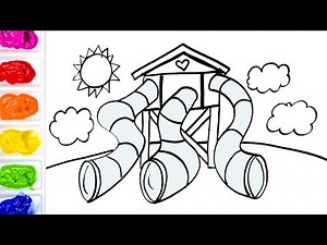 Coloring Tunnel Slides and Tower Playground Colouring Pages for Children